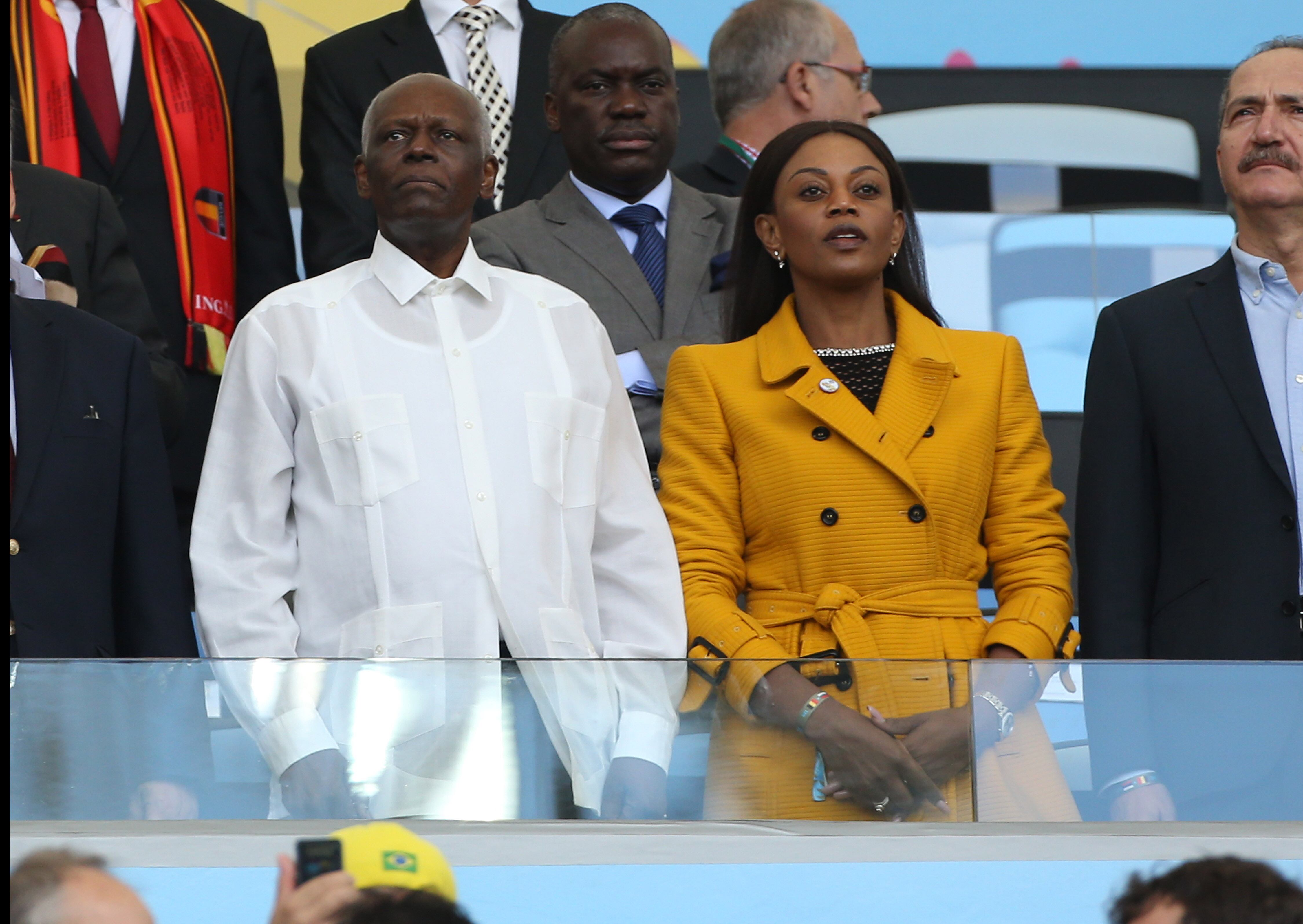 RIO DE JANEIRO, BRAZIL - JUNE 22: President of Angola Jose Eduardo dos Santos and his wife Ana Paula dos Santos attend the 2014 FIFA World Cup Brazil Group H match between Belgium and Russia at Maracana on June 22, 2014 in Rio de Janeiro, Brazil. (Photo by Jean Catuffe/Getty Images)