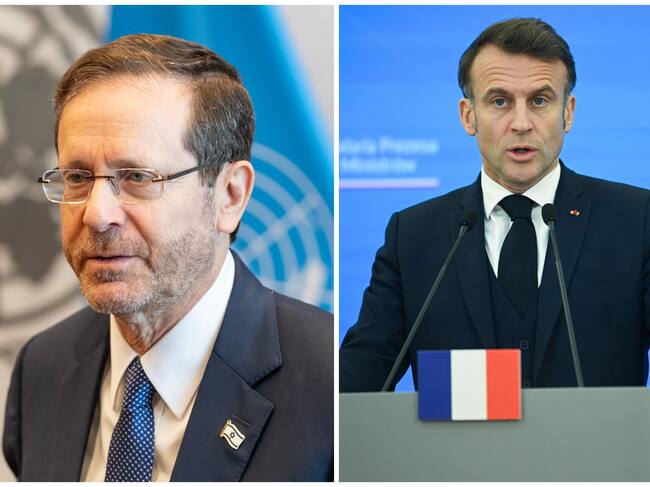 El presidente israelí, Isaac Herzog, y Emmanuel Macron, presidente de Francia. Foto: Getty Images.
