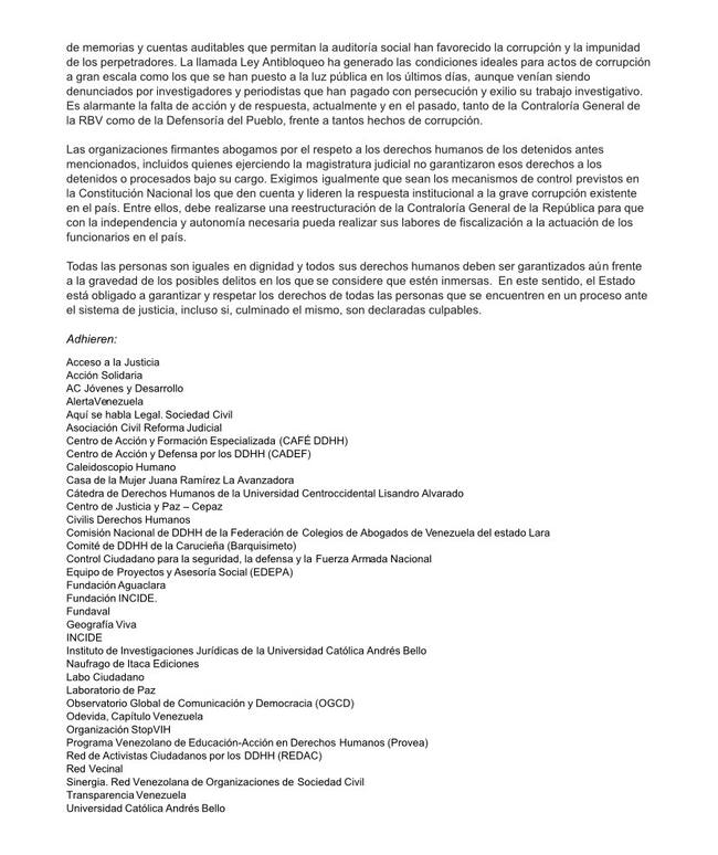 Comunicado, Caracas | Imagen: Suministrada