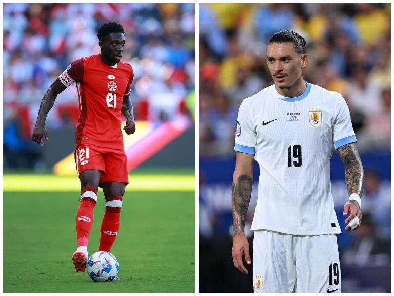 A la izquierda, Alphonso Davies, de la selección de Canadá; a la derecha, Darwin Núñez, de la selección de Uruguay (GettyImages)
