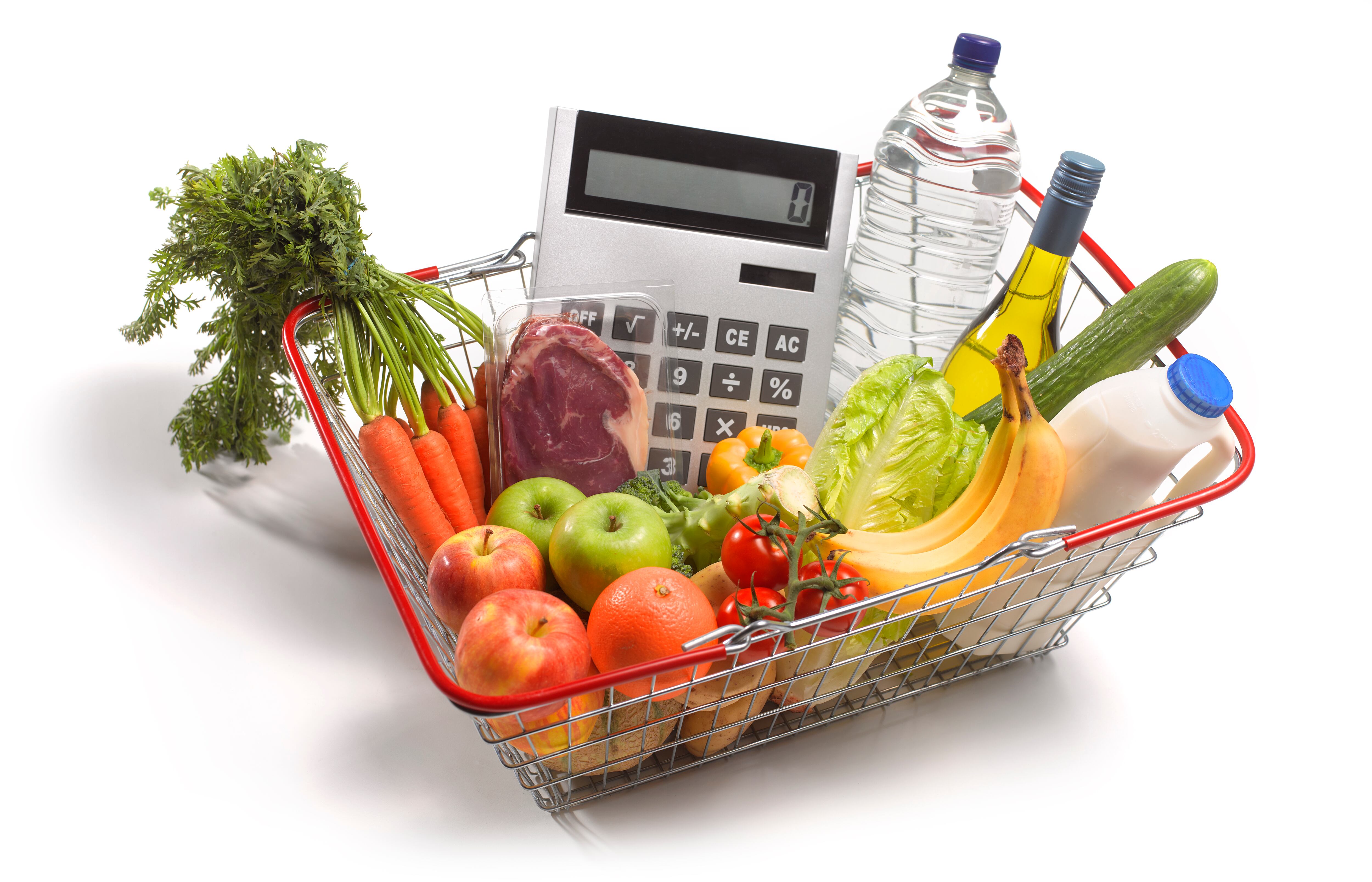 using calculator whilst shopping for healthy food, to keep within domestic budget