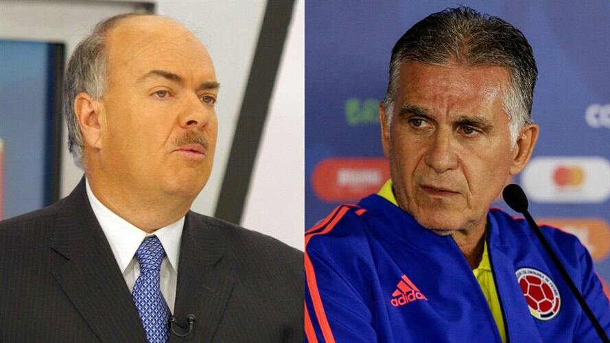 Periodista deportivo Iván Mejía y entrenador portugués Carlos Queiroz. Foto: Colprensa / Colprensa - Diego Pineda