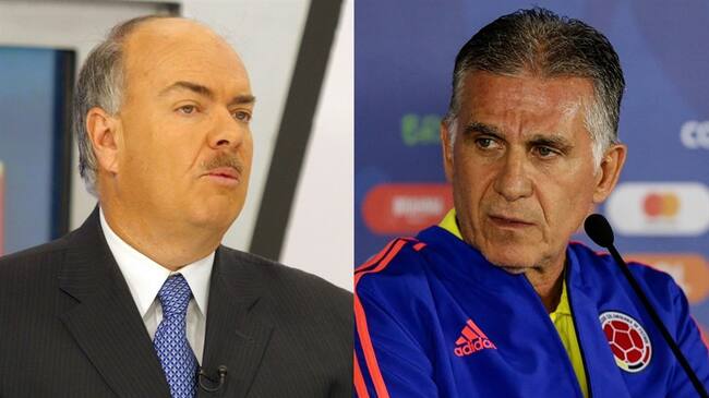 Periodista deportivo Iván Mejía y entrenador portugués Carlos Queiroz. Foto: Colprensa / Colprensa - Diego Pineda