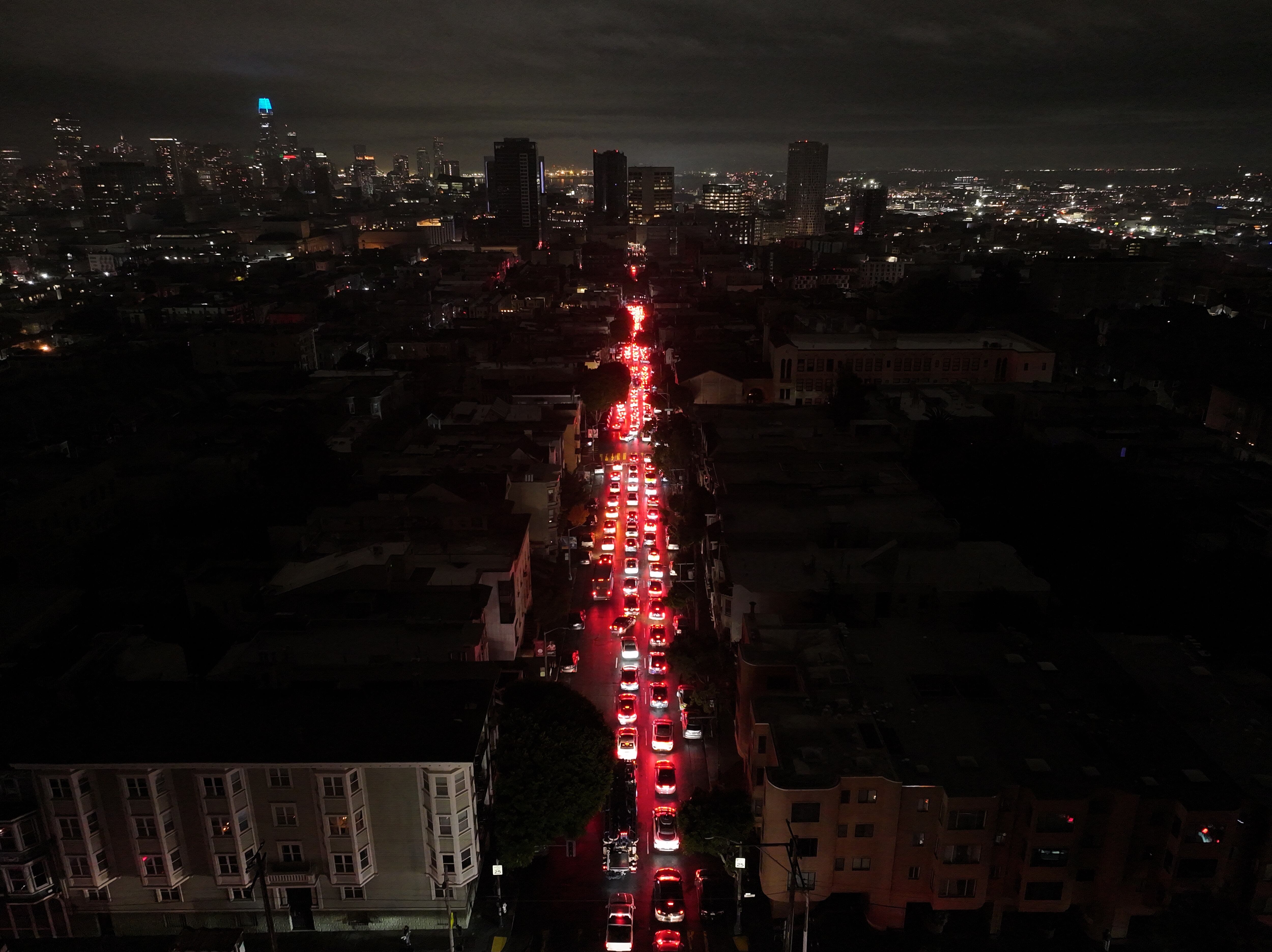 Apagón en San Francisco, el 20 de diciembre de 2025. FOTO: Tayfun Coskun/Anadolu vía Getty Images