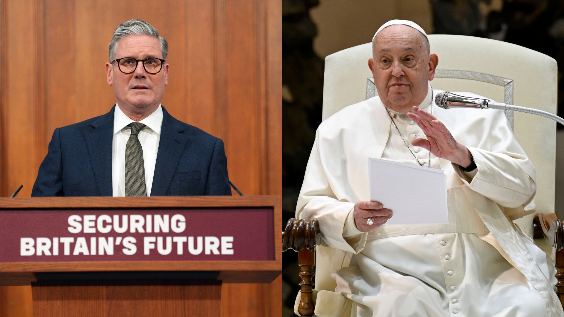 Keir Starmer. Foto: Carl Court/Getty Images - papa Francisco. Foto: Vatican Media via Vatican Pool/Getty Images.