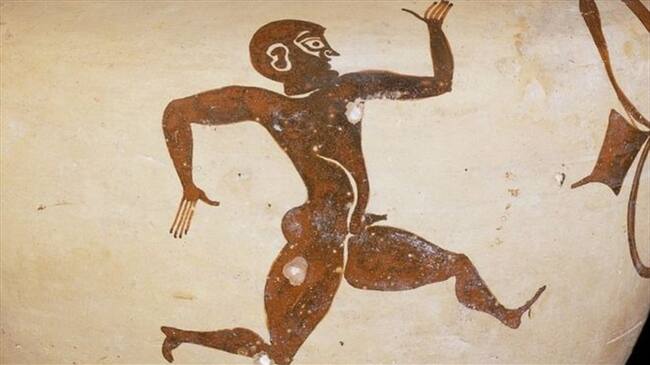 Esta imagen aparece en una ánfora encontrada en Rodas y data del año 500 A.C.. Foto: BBC Mundo
