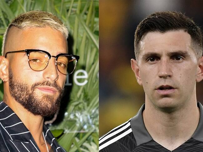 Cantante colombiano Maluma y arquero de la selección argentina Emiliano Martínez. Foto: Alexander Tamargo/Getty Images - Gabriel Aponte/Getty Images