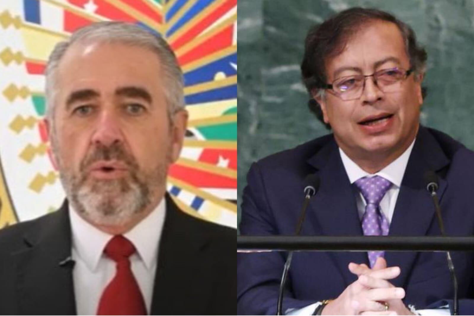 Jefe de Misión Roberto Menéndez y Gustavo Petro. Fotos: cortesía OEA y Colprensa