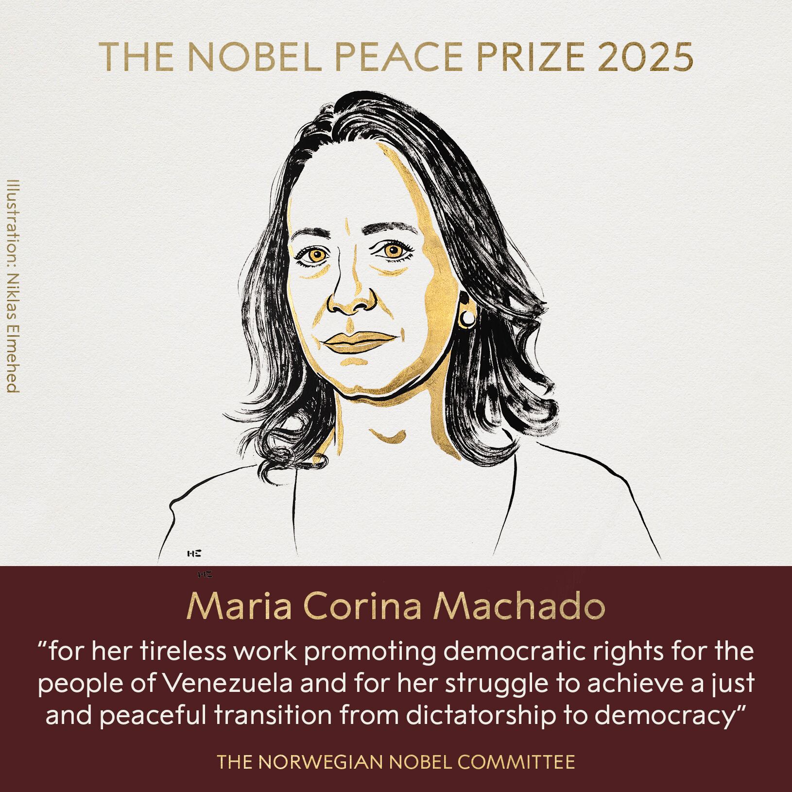 La activista venezolana María Corina Machado ganó el Premio Nobel de la Paz. Foto tomada del perfil de X @NobelPrize
