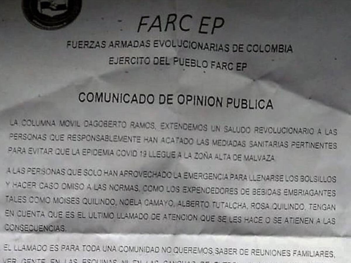Supuestas disidencias de las Farc amenazan a comerciantes en Cauca