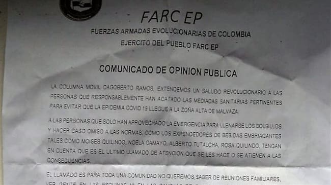 En el documento, amenazan con nombre propio a varios ciudadanos de la zona alta de Malvazá. Foto: Cortesía