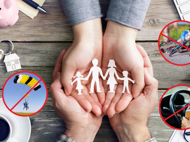 Seguros de vida, palmas de las manos de mujer y hombre con familia de papel (Getty Images)