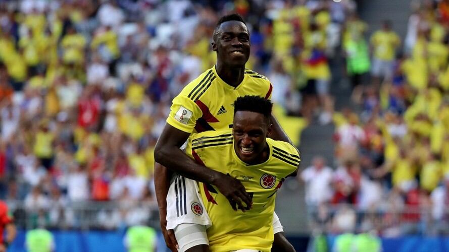Defensas centrales de la Selección Colombia Davinson Sánchez y Yerry Mina. Foto: Colprensa - Luis Álvarez