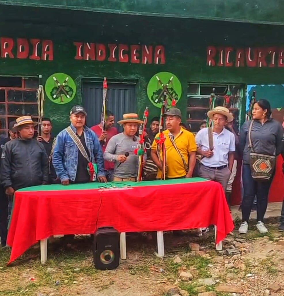 Las autoridades indígenas del resguardo de Ricaurte de Páez, Cauca, se declararon en asamblea permanente. Crédito: Resguardo Indígena de Ricaurte.