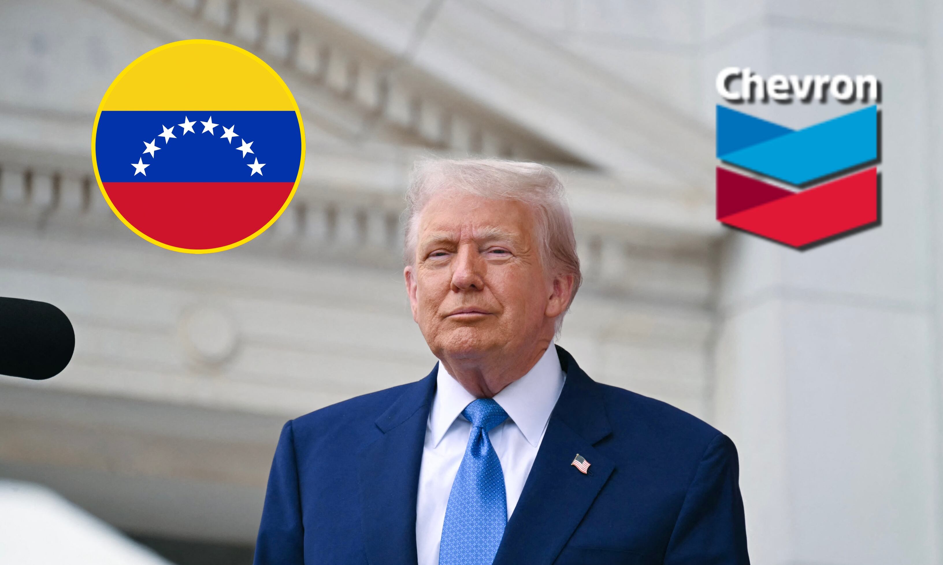 Presidente de los Estados Unidos, Donald Trump. FOTO: SAUL LOEB/AFP via Getty Images. Logo Chevron. FOTO: Página oficial