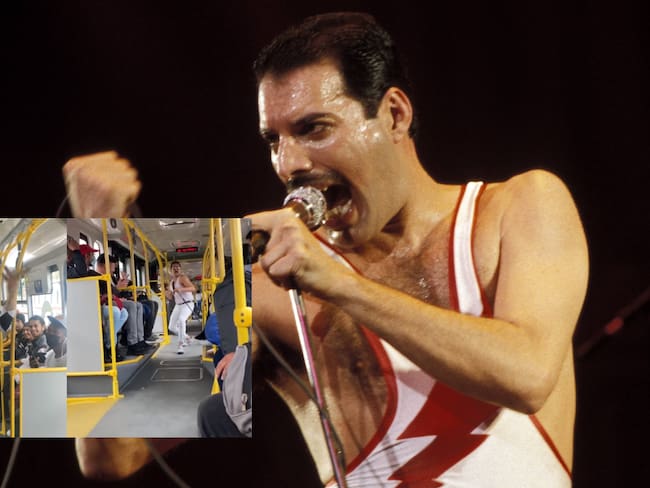 El Freddie Mercury de Transmilenio: usuarios hicieron viral a imitador del cantante de Queen / Foto: Getty images / Facebook: Quiñones Ivan / Twitter: @Andres_LaRota