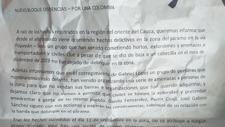 En las últimas horas han circulado dos panfletos amenazantes . Foto: Cortesía