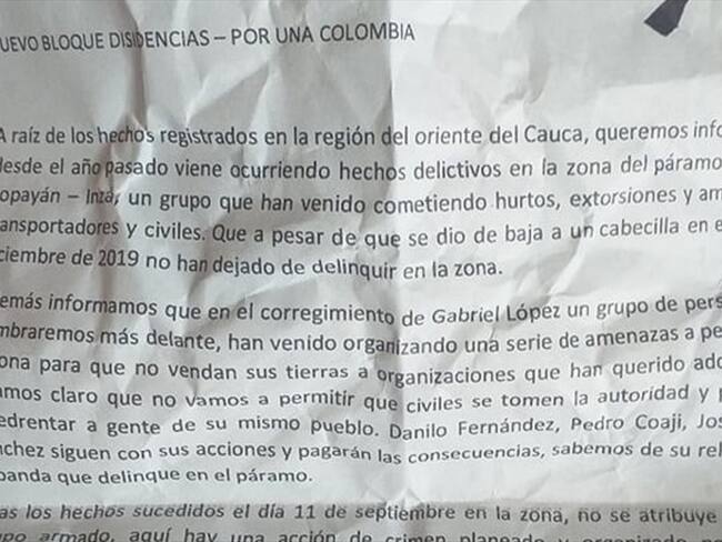 En las últimas horas han circulado dos panfletos amenazantes . Foto: Cortesía