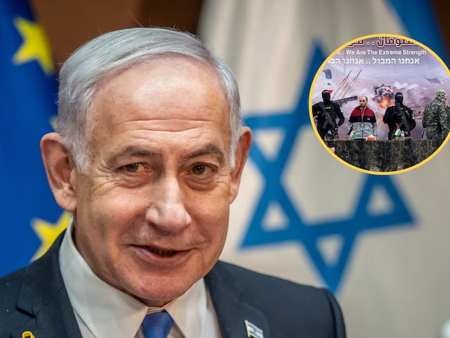 Benjamin Netanyahu. Foto: Michael Kappeler/picture alliance via Getty Images - Soldados de Hamás. Foto: Abdallah F.s. Alattar/Anadolu via Getty Images