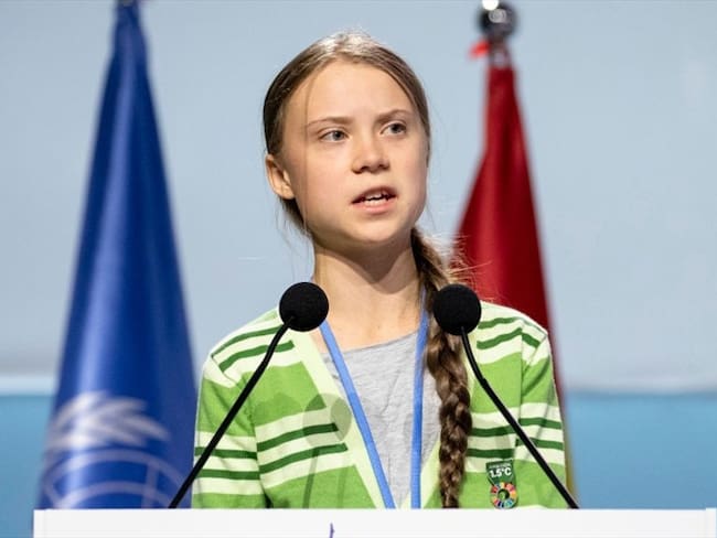 La activista sueca estaba en Madrid cuando se anunció el premio, en un foro climático de la ONU que busca salvar al mundo del calentamiento global.. Foto: Getty Images