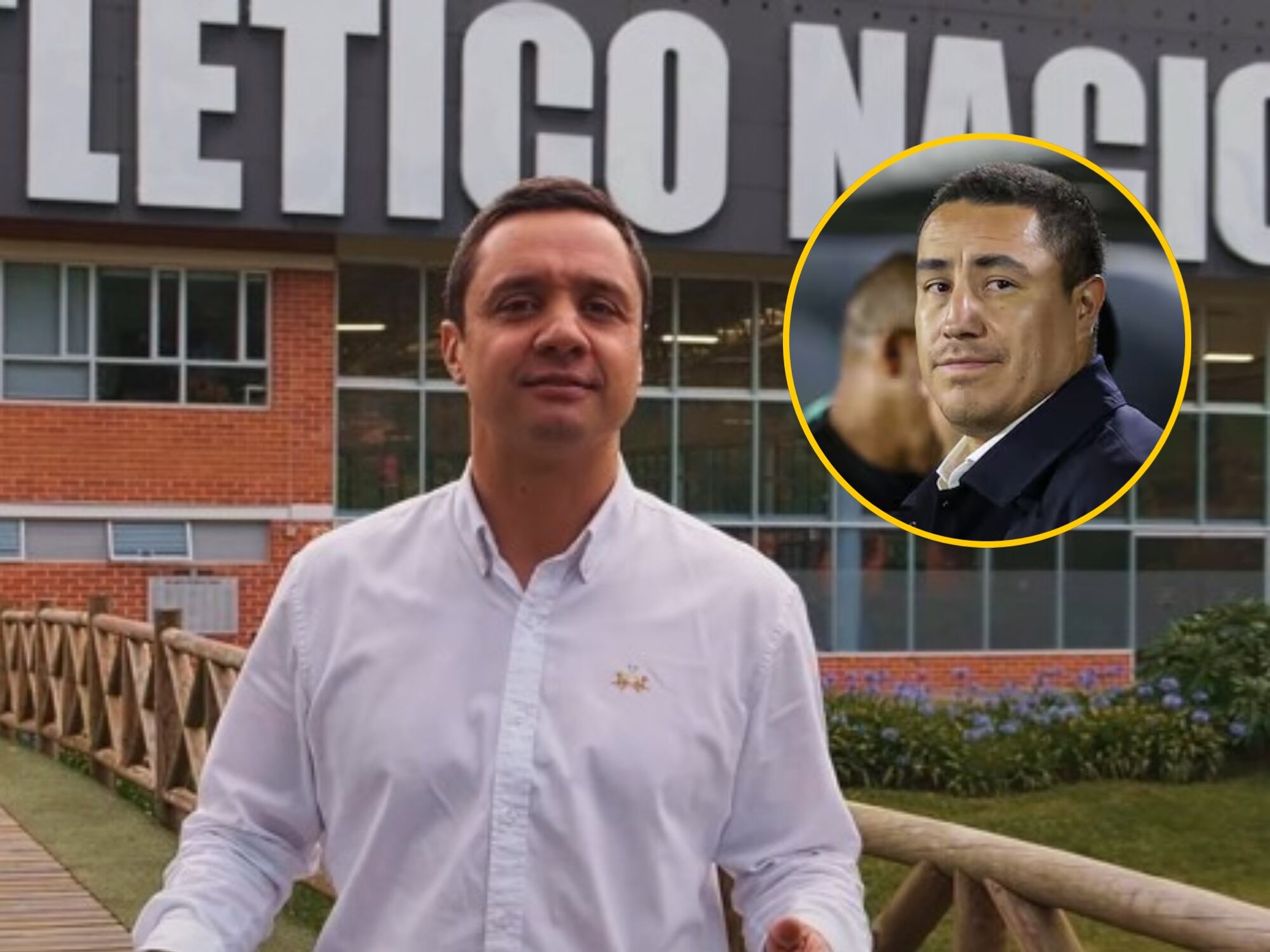 Sebastián Botero, presidente de Atlético Nacional. En el círculo, Efraín Juárez, exentrenador de Nacional. Fotos: Nacional y Colprensa.