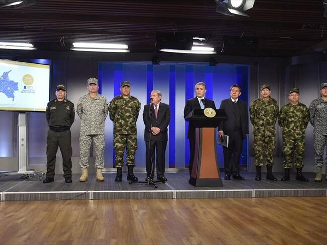 El presidente Iván Duque y la cúpula militar y de Policía destacaron la reducción en las cifras de homicidio, hurtos y secuestro. Foto: Presidencia