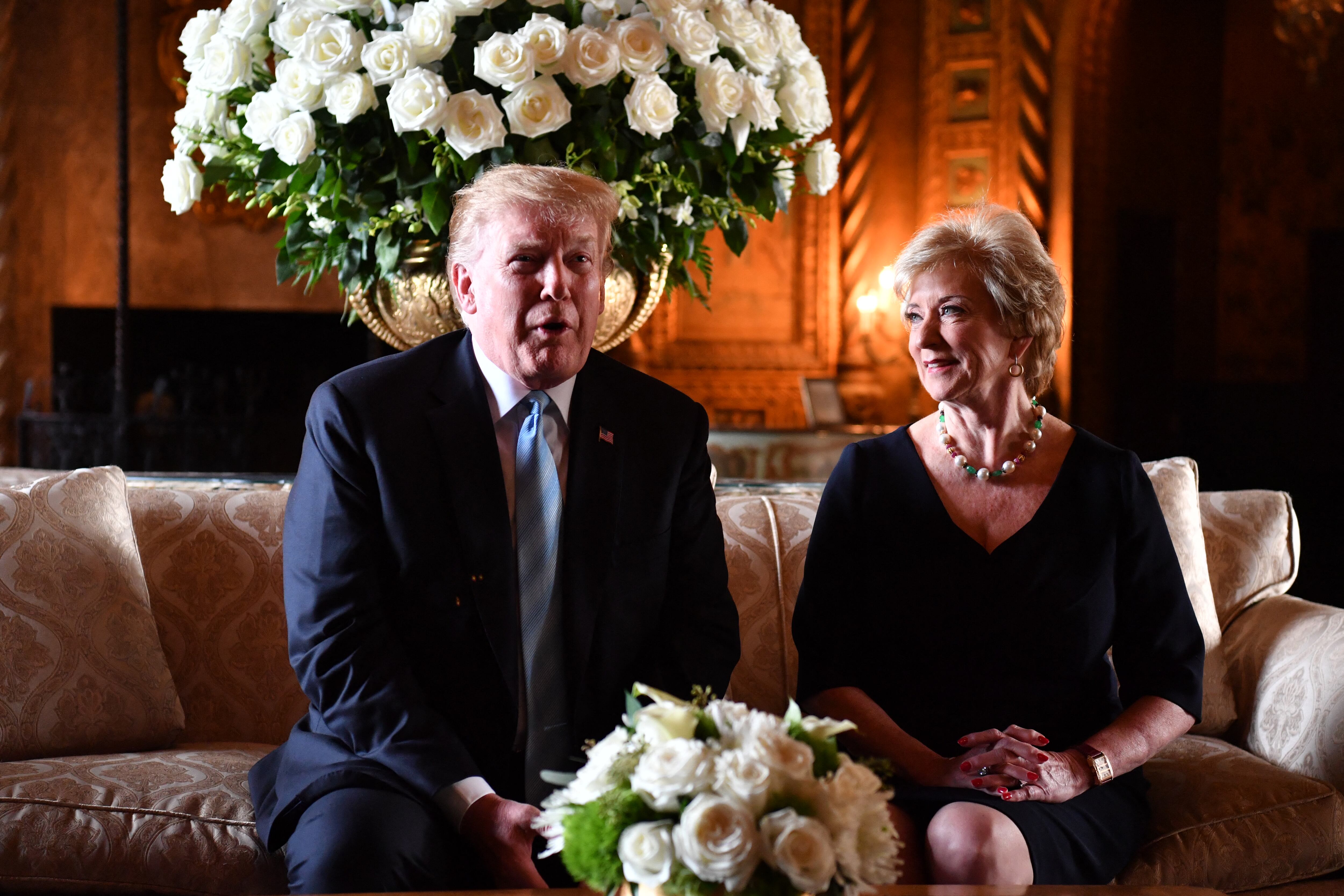 US President Donald Trump speaks at a press conference with Linda McMahon, head of Small Business Administration, March 29, 2019. (Photo by Nicholas Kamm / AFP)