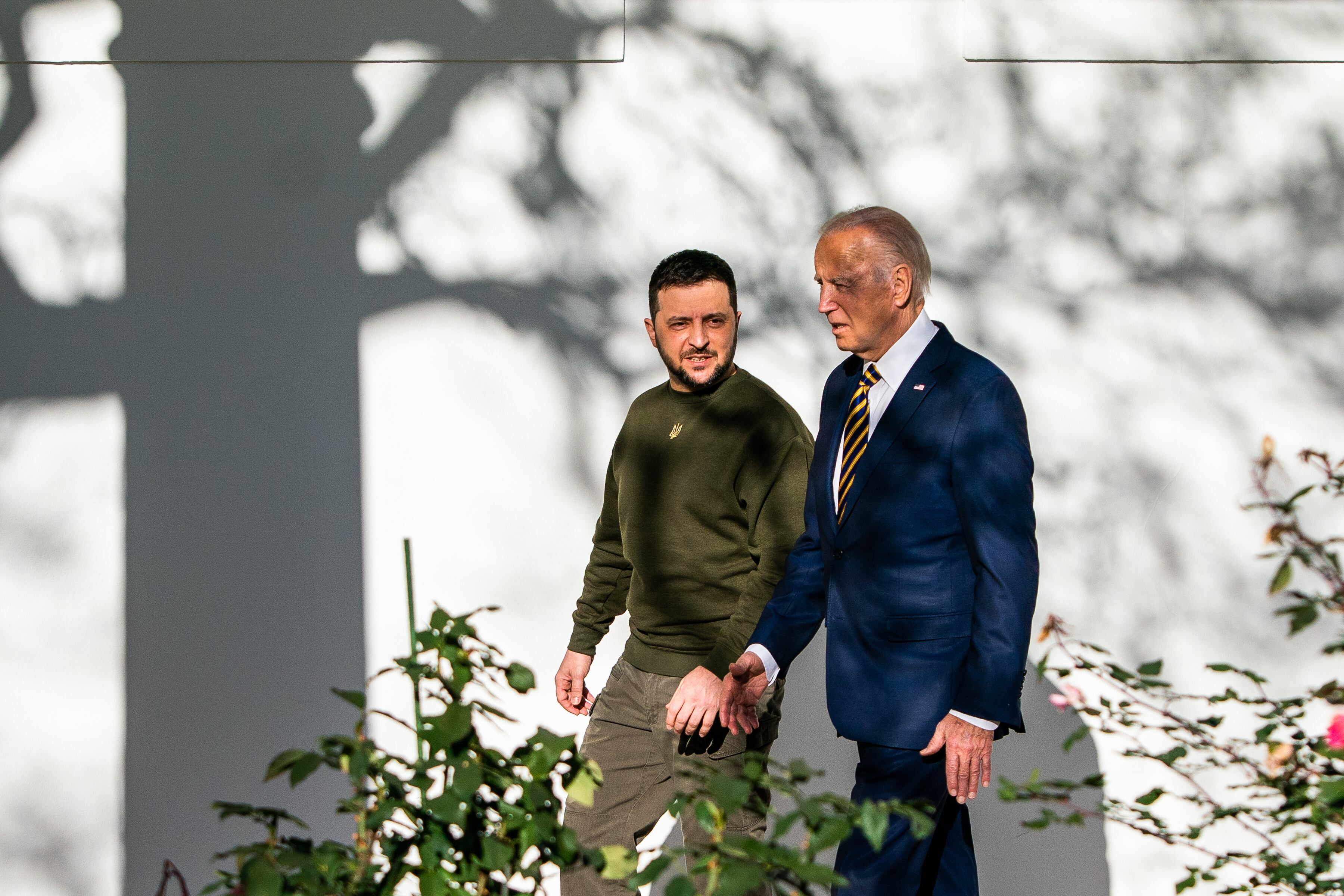 WASHINGTON, DC  December 21, 2022:
US President Joe Biden and President of Ukraine Volodymyr Zelensky walk to the Oval Office of the White House on Wednesday December 21, 2022.
(Photo by Demetrius Freeman/The Washington Post via Getty Images)