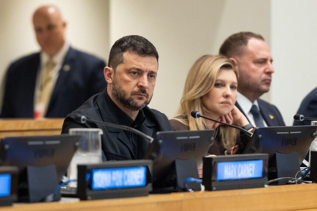 El presidente Volodímir Zelenski en la 80° Asamblea de las Naciones Unidas. FOTO: Ukrainian Presidency / Handout/Anadolu via Getty Images