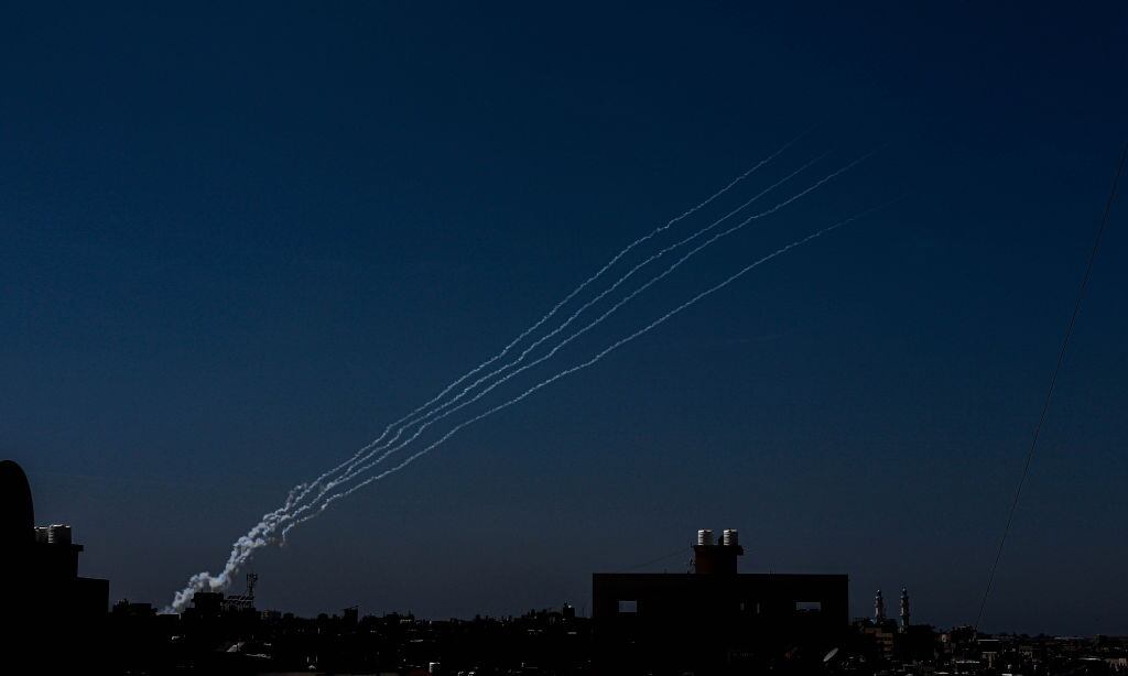 GAZA, PALESTINE- MAY 10: Rockets are fired from Gaza into Israel, in Gaza May 10, 2023.Israel and Gaza militants traded cross-border fire, renewing deadly violence a day after Israeli strikes killed 15 people in the Palestinian territory. on May 10, 2023 In Gaza, Palestine. (Photo by Ramez Habboub ATPImages/Getty Images)