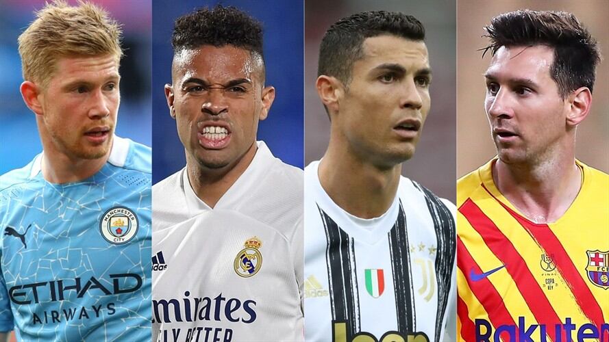 Kevin De Bruyne, Mariano Díaz, Cristiano Ronaldo y Lionel Messi. Foto: Getty Images: Chloe Knott – Danehouse -Denis Doyle - Jonathan Moscrop - Fran Santiago