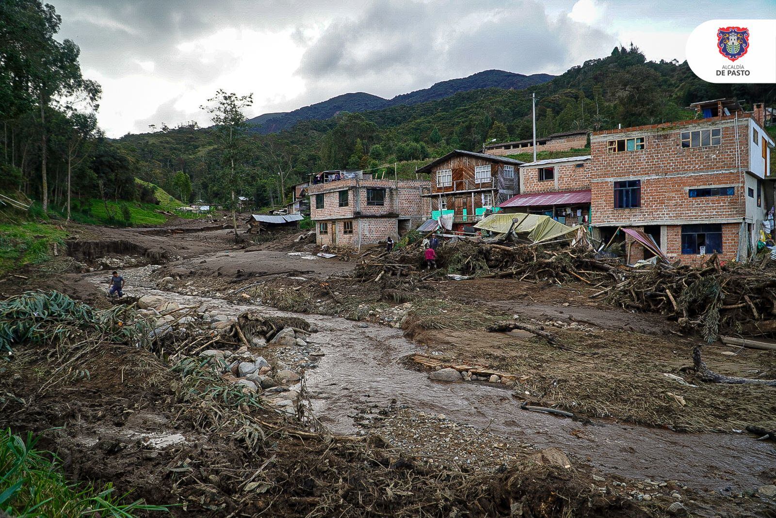 Emergencia por desbordamiento de una quebrada en El Encano, municipio de Pasto, Nariño. Foto: Alcaldía de Pasto