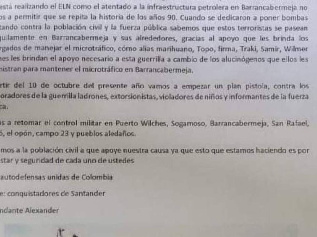 Desmintieron veracidad de panfletos amenazantes en Santander