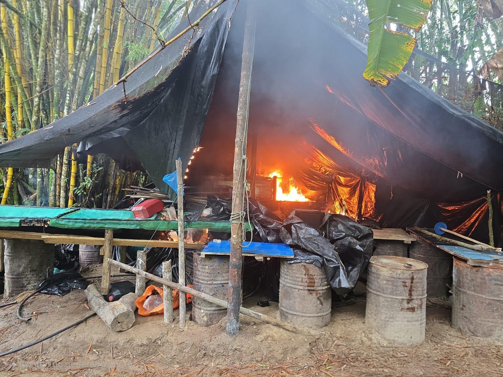 Laboratorio ilegal para el procesamiento de clorhidrato de cocaína en la vereda Villa Victoria. Foto: Suministrada