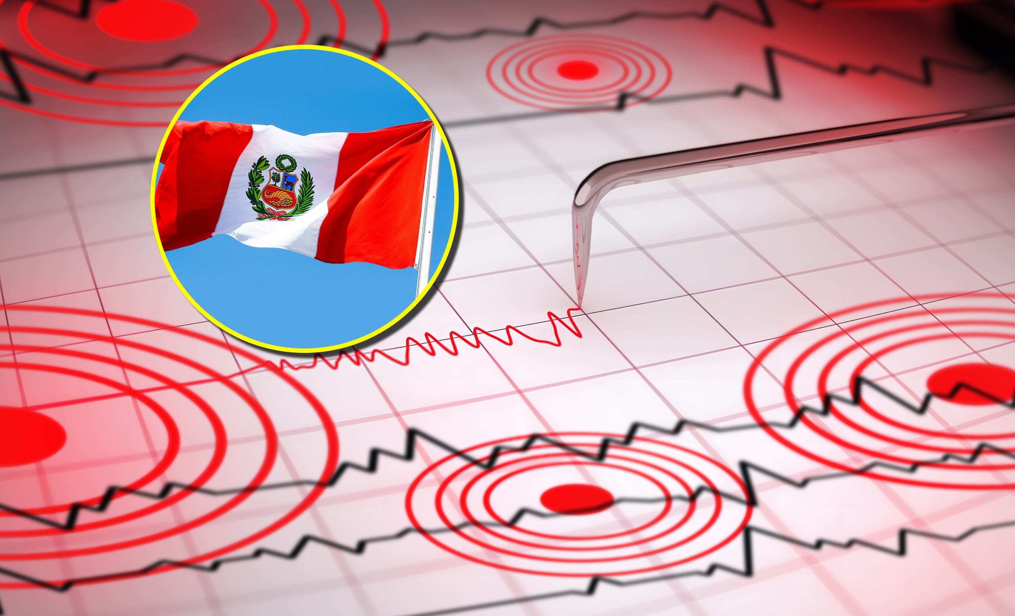 Referencia de sismo y bandera de Perú. Foto: bymuratdeniz y Milton Rodríguez vía Getty Images. 