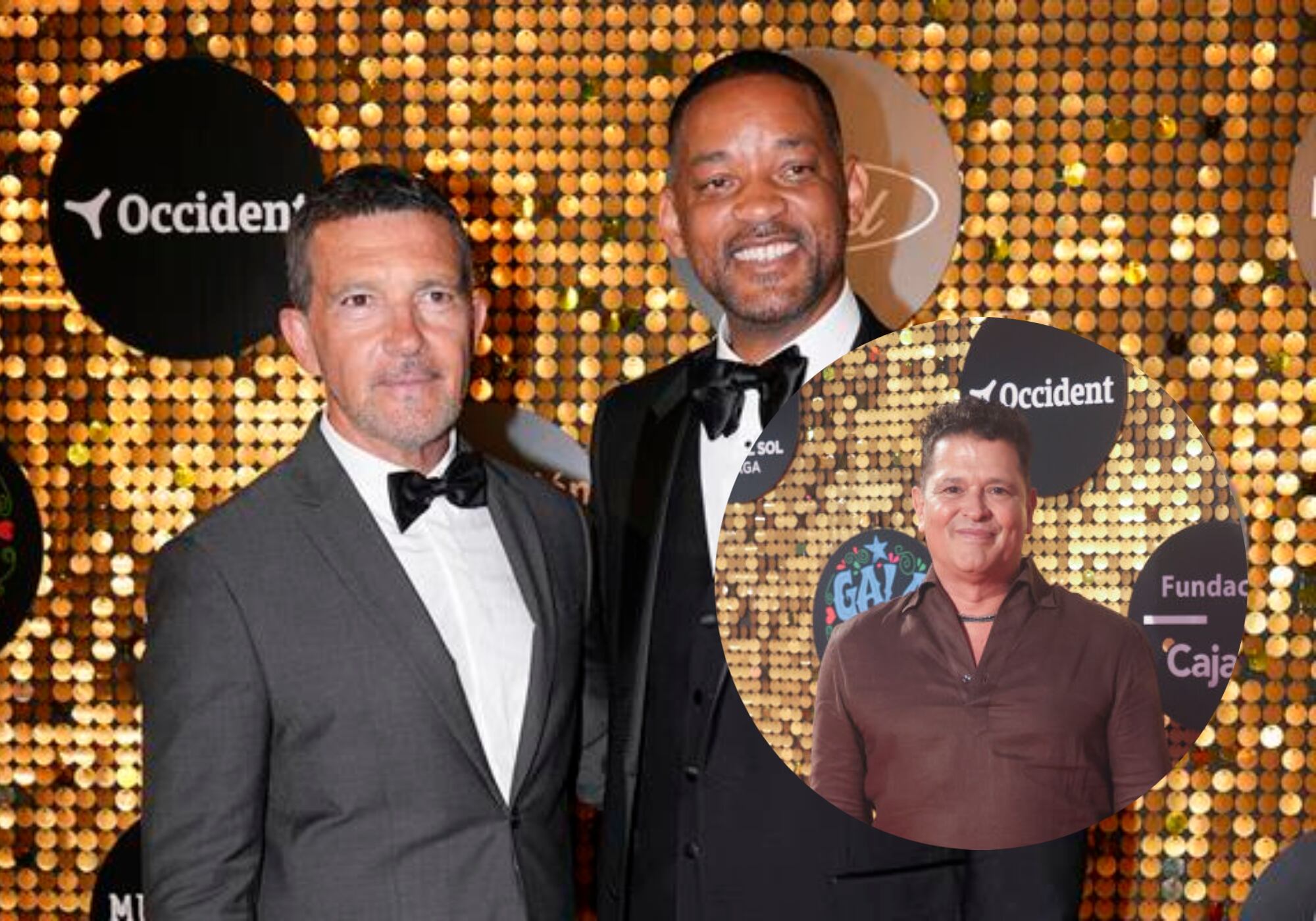 Antonio Banderas, Will Smith y Carlos Vives. Foto: Getty Images.