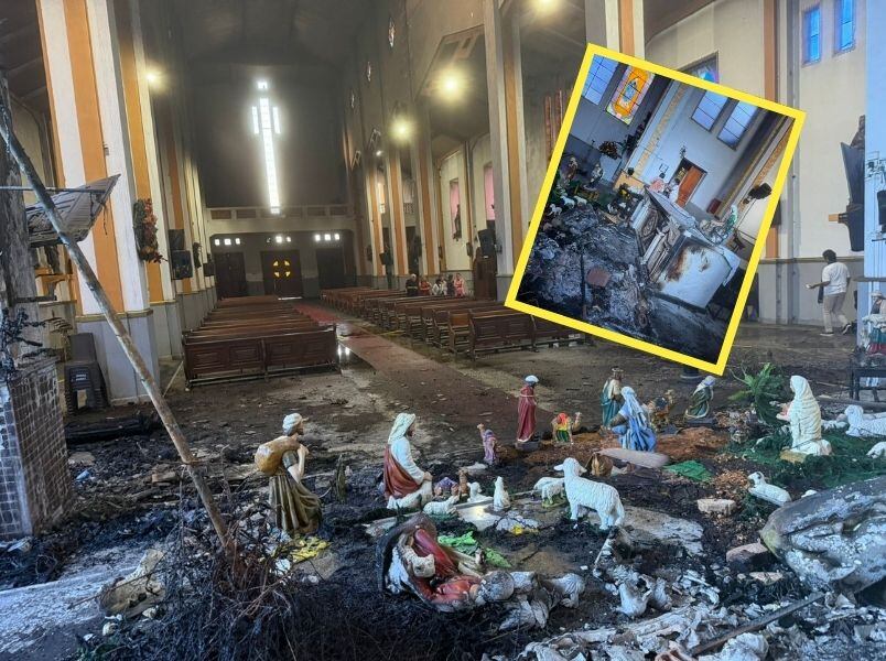 Incendio en iglesia tradicional de Pereira (fotos: párroco Francisco Arias)