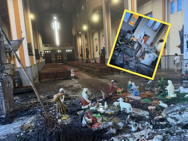 Incendio en iglesia tradicional de Pereira (fotos: párroco Francisco Arias)