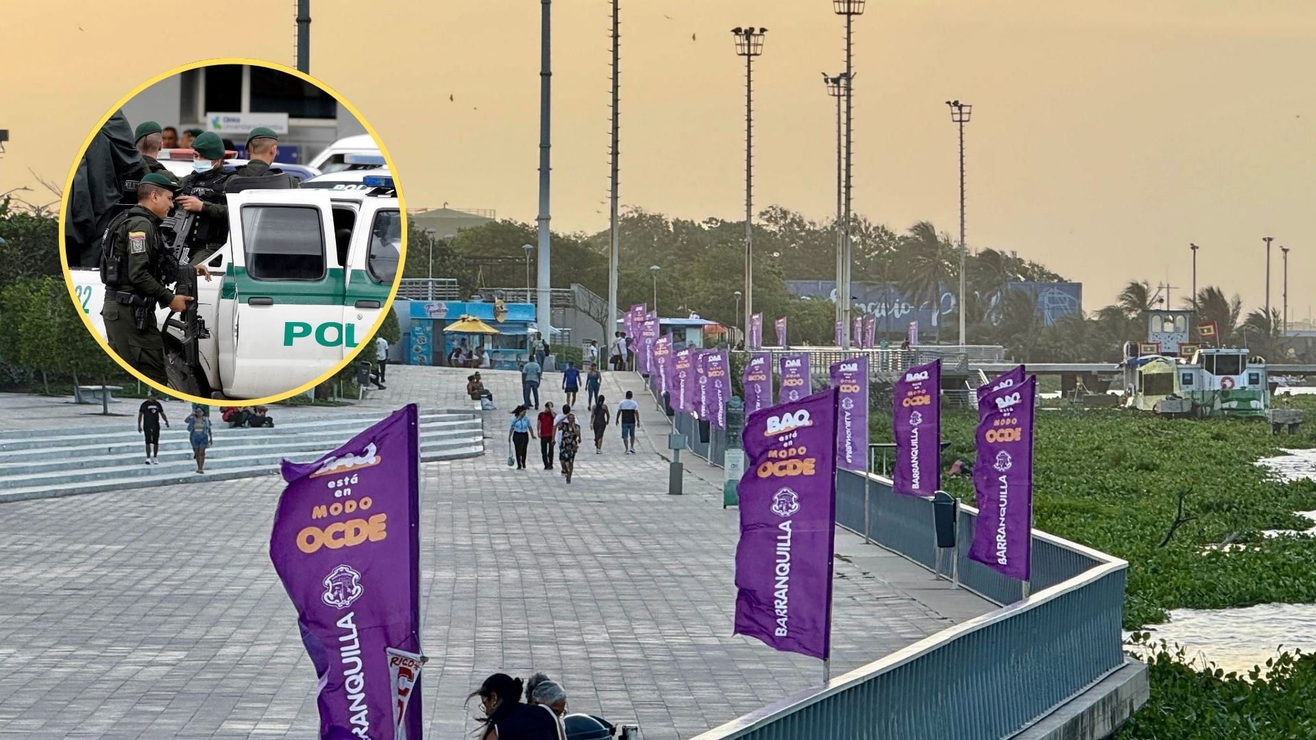 Malecón. Foto: Alcaldía de Barranquilla - Policías. Foto: ANDREA ARIZA/AFP via Getty Images.