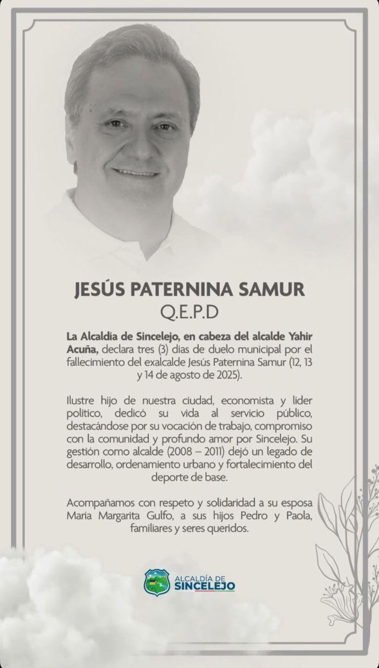 Paternina Samur fue alcalde de Sincelejo para el periodo 2008–2011. foto: Alcaldía de Sincelejo.