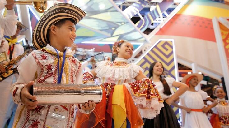 La Banda de Baranoa hace sentir el ritmo de Colombia en Fitur 2019. Foto: Gobernación del Atlántico