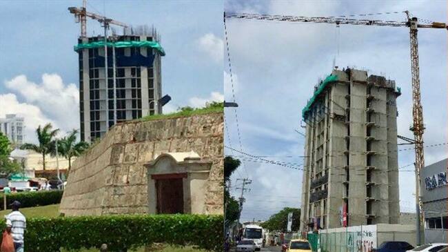 La Promotora Calle 47 S.A.S arrancó el proceso de desmonte de la torre grúa que permanece inactiva desde octubre de 2017 en la torre 1 del proyecto Aquarela en Cartagena. Foto: Redacción W Radio