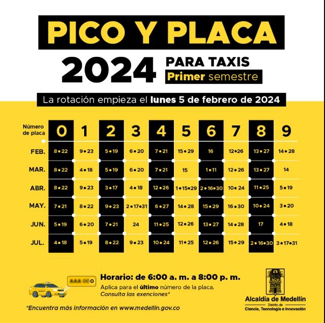 Calendario para taxis.