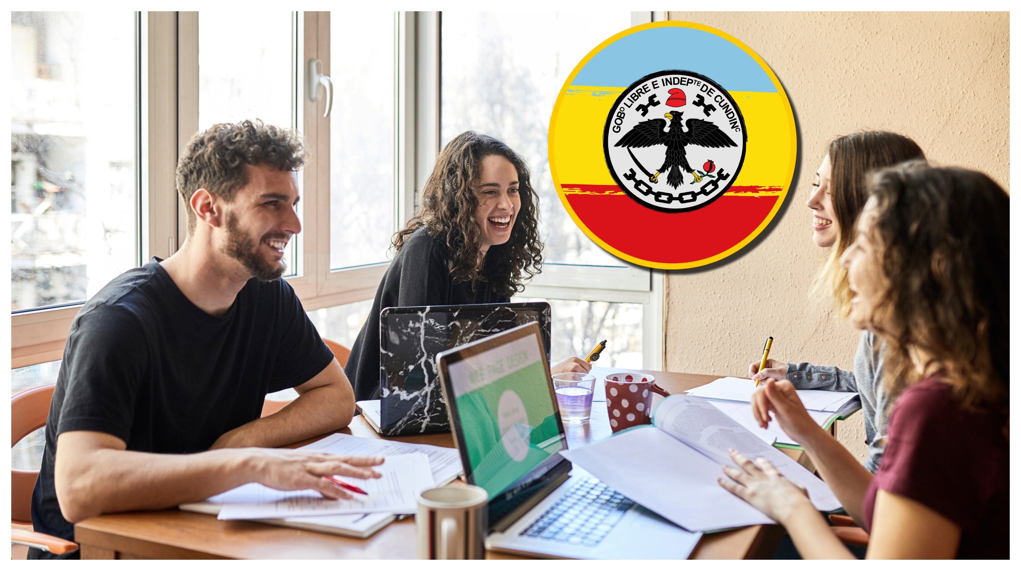 Universitarios y escudo de Cundinamarca. Foto: Getty Images.