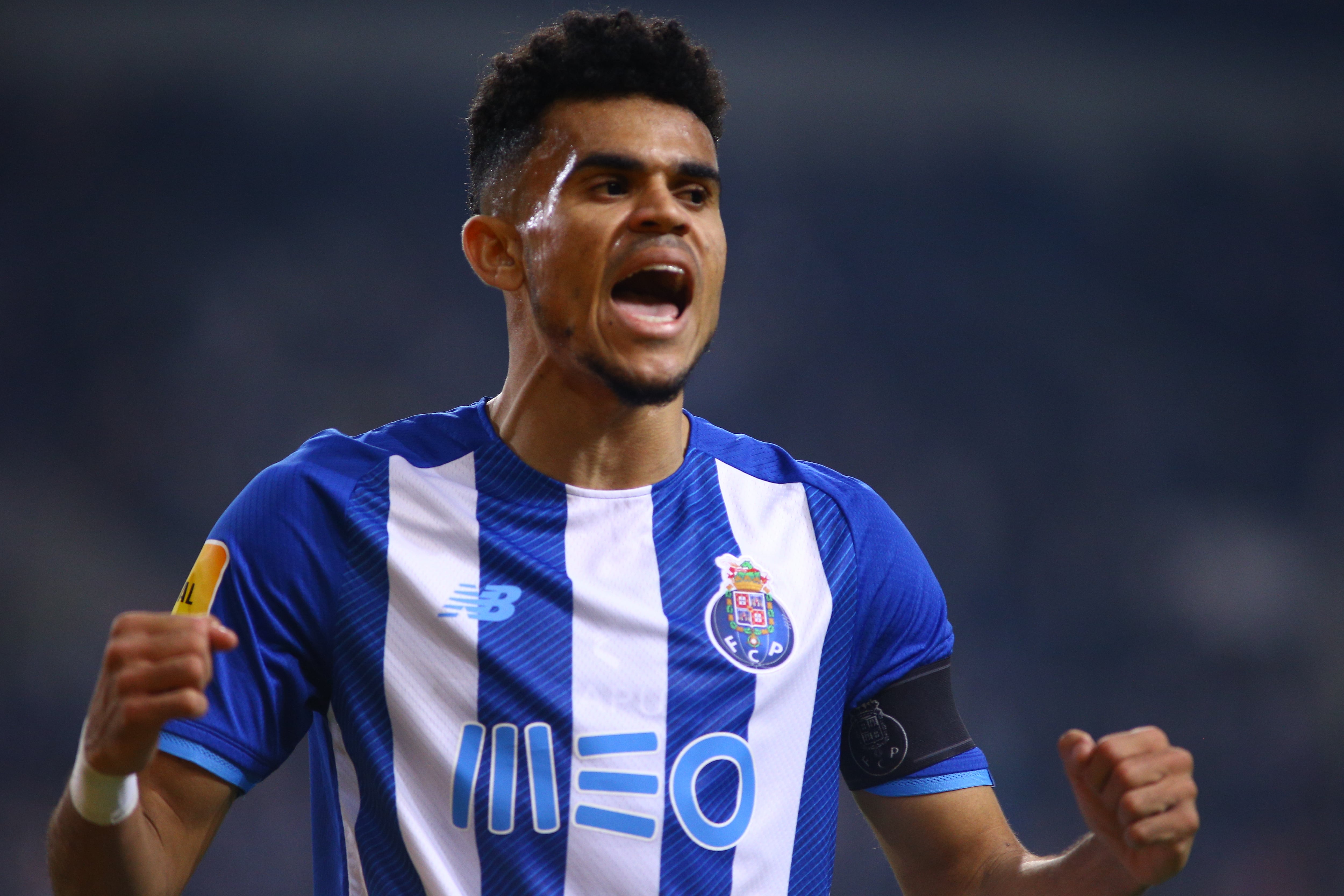 PORTO, PORTUGAL - JANUARY 23: Luis Diaz of FC Porto celebrates after scoring his team's second goal during the Liga Portugal Bwin match between FC Porto and FC Famalicao at Estadio do Dragao on January 23, 2022 in Porto, Portugal. (Photo by Diogo Cardoso/DeFodi Images via Getty Images)