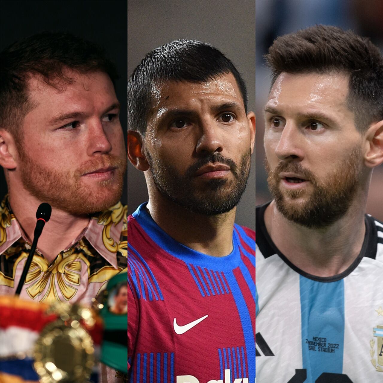 Canelo, Kun y Messi.  Foto: Dustin Satloff/Getty Images