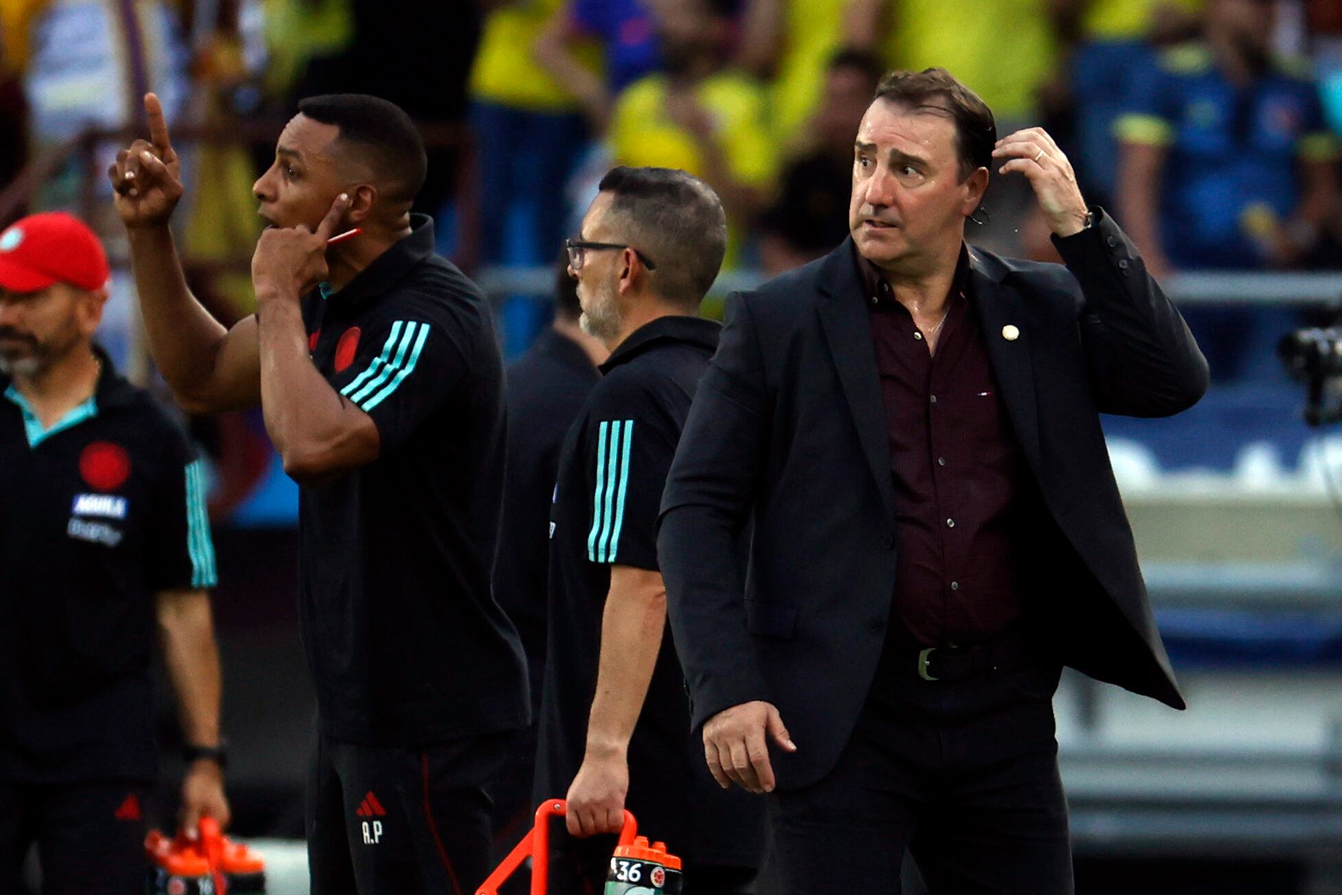 El seleccionador de Colombia Néstor Lorenzo hoy, en un partido de las Eliminatorias Sudamericanas para la Copa Mundial de Fútbol 2026 entre Colombia y Uruguay en el estadio Metropolitano en Barranquilla (Colombia). EFE/ Mauricio Dueñas Castañeda