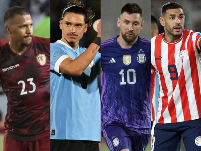 Algunos jugadores que anotaron en la fecha 4 de las Eliminatorias sudamericanas. 17 de octubre de 2023. Fotos: Getty Images.