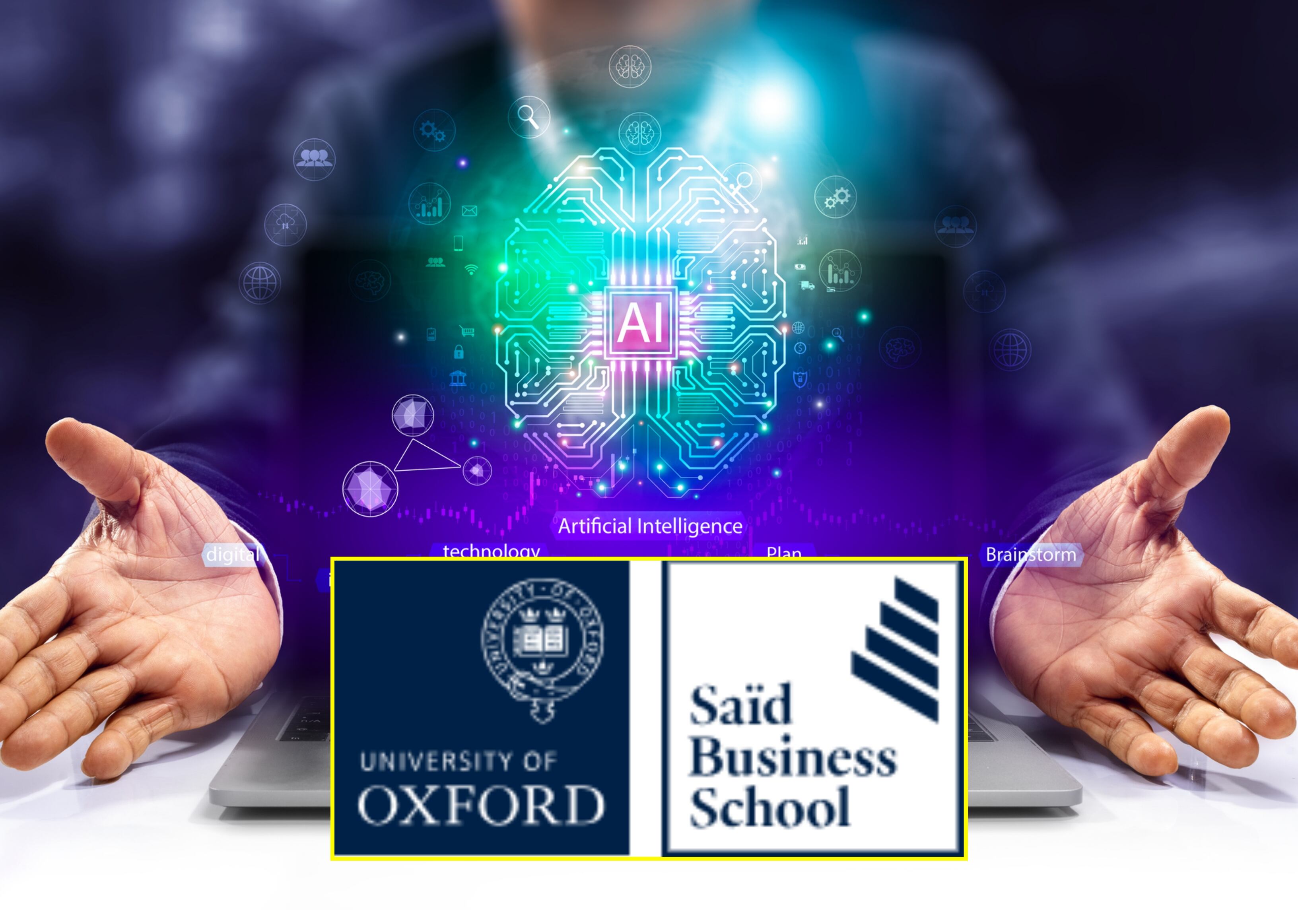 Imagen de referencia y logos de la Universidad de Oxford y Saïd Business School. Foto: Getty Images y Universidad de Oxford