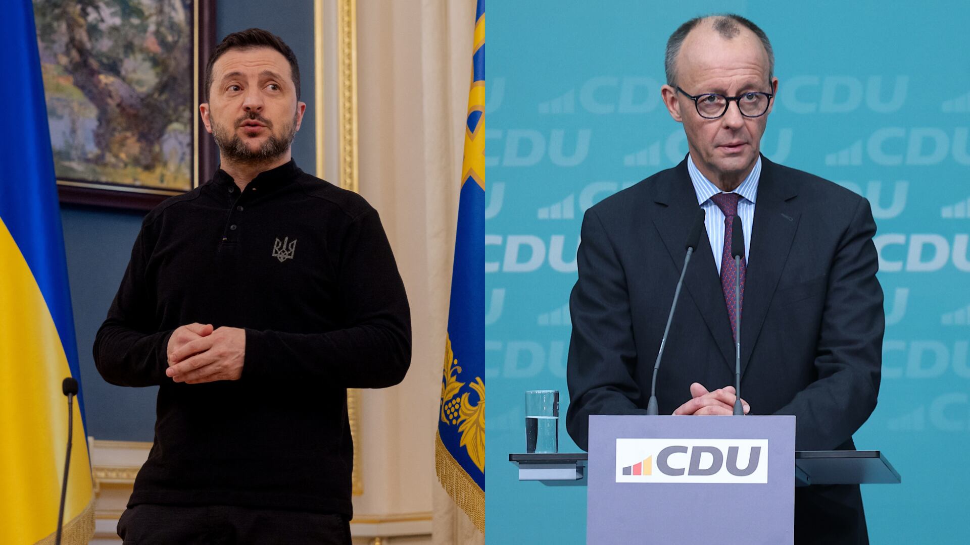 Friedrich Merz. FOTO: Christian Marquardt/NurPhoto via Getty Images - Volodymyr Zelensky. FOTO: TETIANA DZHAFAROVA/AFP via Getty Images.